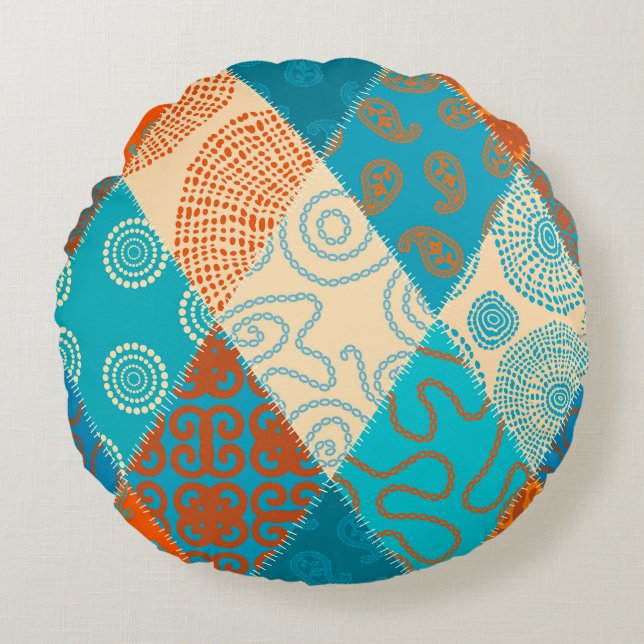 Indische patchwork naadloos  ontwerp. rond kussen (Voorkant)