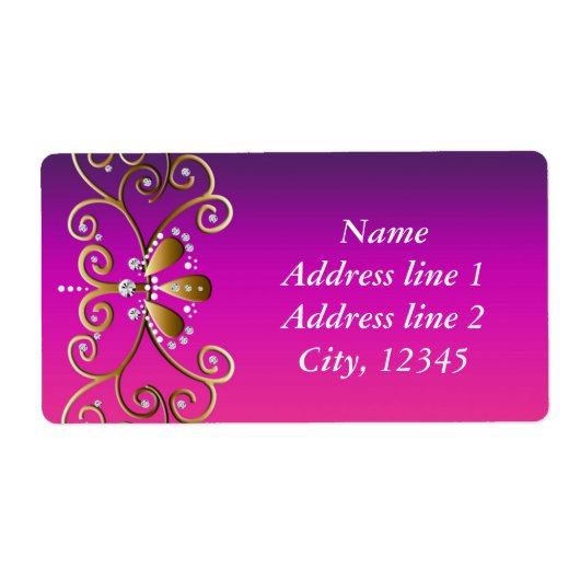 Indische Prinses Paars Roze Goud Bling Labels (Voorkant)