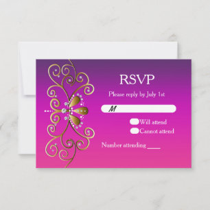 Indische Prinses Paars Roze Goud RSVP kaart uitnod