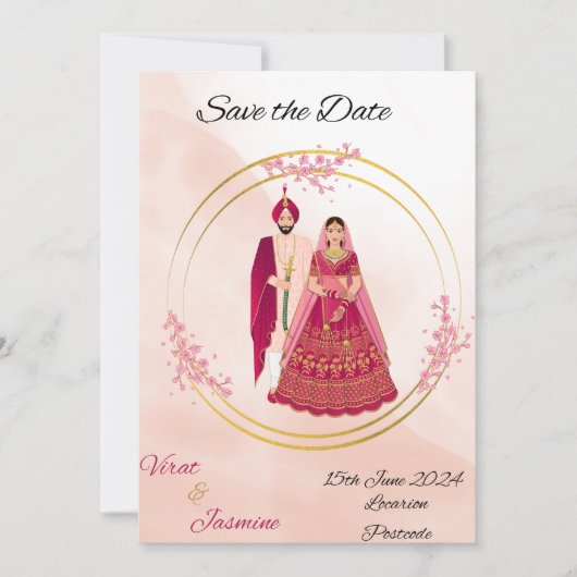 Indische Punjabi bewaar de datum bewerkbare sjablo Save The Date (Voorkant)