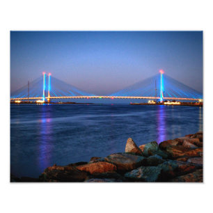 Indische rivierbrug in Twilight Foto Afdruk