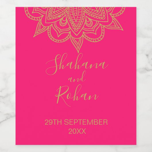 Indische stijlroze gouden kleuren met een moderne wijn etiket (Enkel label)