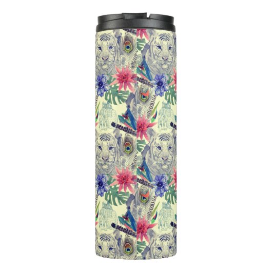 Indische stijltijgerpatroon | Jouw namen toevoege Thermosbeker (Achterkant)