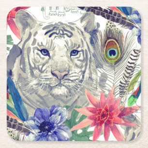  Indische stijltijgerpatroon Vierkante Kartonnen Onderzetter
