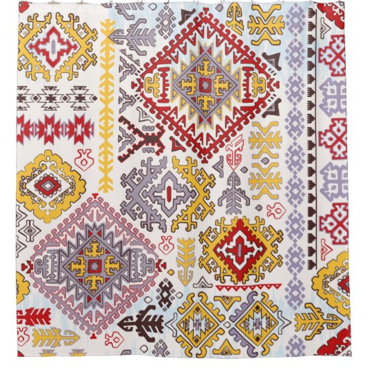 Indische tapijtschelp-sierpatroon. Etnische Mandal Douchegordijn (Voorkant)