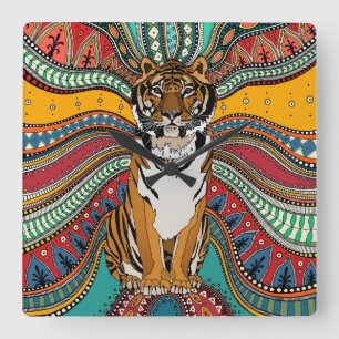 Indische tijger vierkante klok