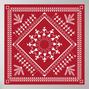 Indische tribale schilderijen. Warli Paintingart,  Poster