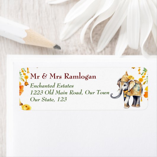 Indische versierde olifant etiket (Insitu)