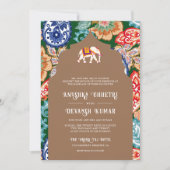 Indische volkskunst olifant beige bruiloft kaart (Voorkant)