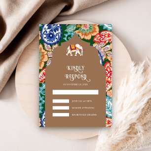 Indische volskunst olifant beige bruiloft RSVP kaartje