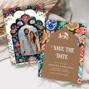 Indische volskunst olifant beige bruiloft save the date