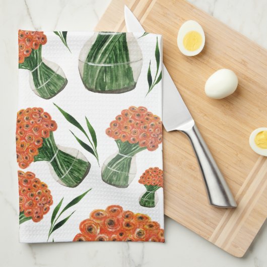 Indische Waterverf Ranunculus Theedoek (Quarter Fold)