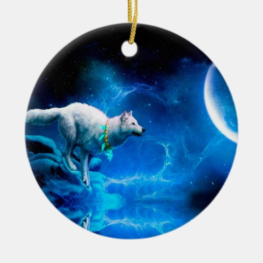 Indische wolf en volle maan keramisch ornament (Voorkant)