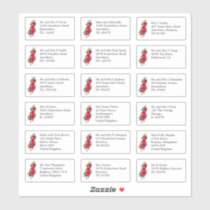 Individuele bruiloft gast naam adres rode rozen sticker