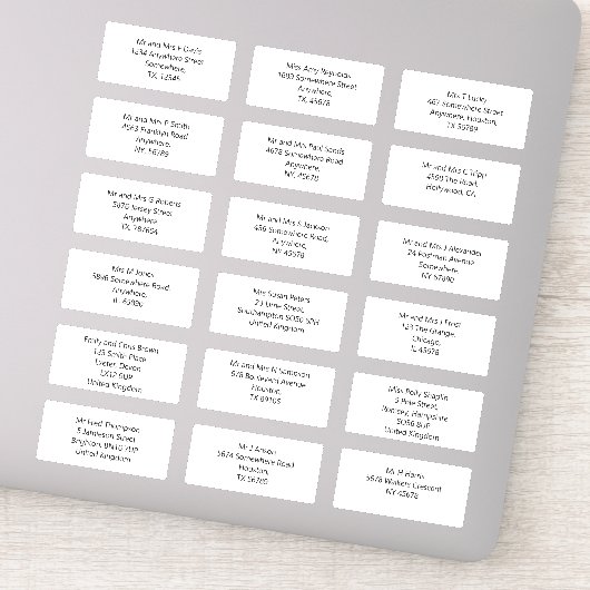 Individuele bruiloft gast naam adres sans stijl sticker (Detail)