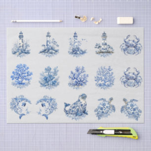 Individuele Vintage Geïnspireerde Blauwe Witte Del Tissuepapier