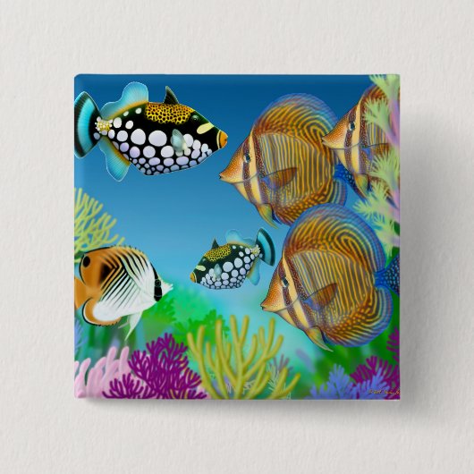 Indo Pacific Reef Fish Pin Vierkante Button 5,1 Cm (Voorkant)