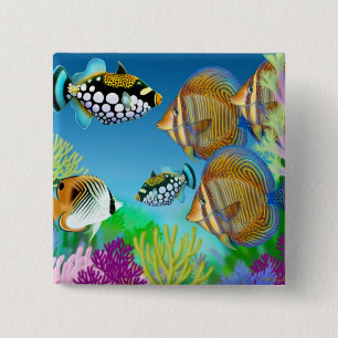 Indo Pacific Reef Fish Pin Vierkante Button 5,1 Cm