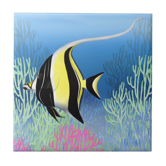 Indo Pacific Reef Moorish Idol Fish Tile Tegeltje (Voorkant)