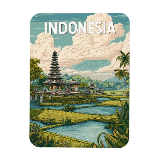 Indonesia Illustration Travel Art Vintage Magneet (Verticaal)
