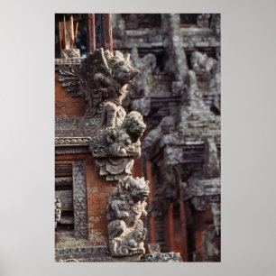Indonesië, Bali, Ubud, Stenen beeldhouwwerken van Poster