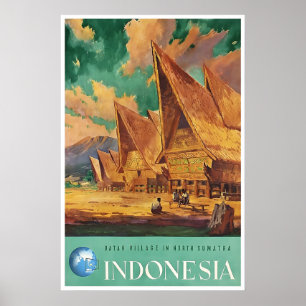 Indonesië Kunst Sumatra Reisposter Batak Dorp Poster