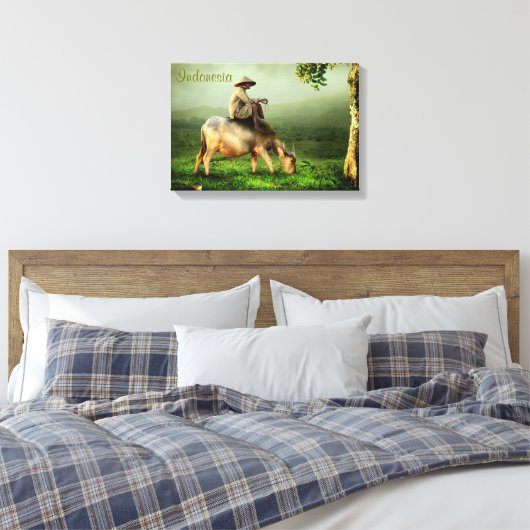 Indonesië Schilderachtig landschap met buffel en b Canvas Afdruk (Insitu (Slaapkamer))