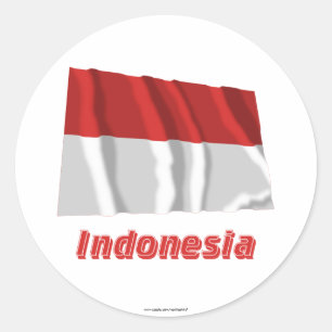 Indonesië zwaaien vlag met naam ronde sticker