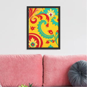 Indonesisch gouden bloemmotief geweven patroon ing canvas afdruk