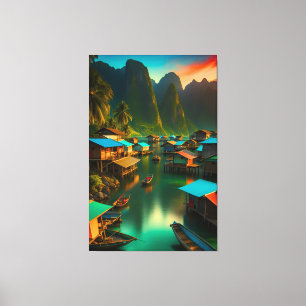 Indonesisch klein vissersdorp canvas afdruk