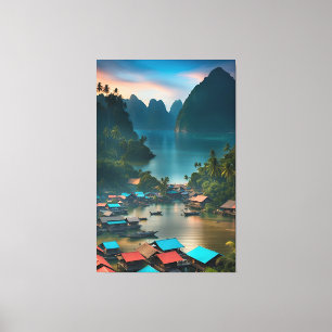 Indonesisch vissersdorp canvas afdruk