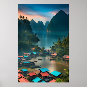 Indonesisch vissersdorp poster