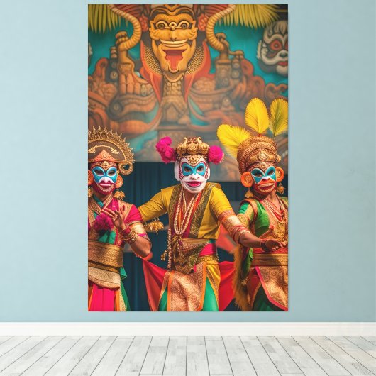 Indonesische Bali gemaskerde dansers Canvas Afdruk (Insitu (Houten vloer))
