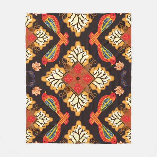Indonesische batik: flora fauna motief. fleece deken (Voorkant)
