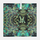 Indonesische Peacock Patroon Cust. Monogram Orname Glas Ornament (Achterkant)