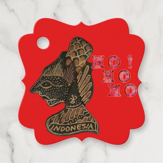 Indonesische Schaduwpop Hohoho Design op rood doek Bedankjes Labels (Voorkant)