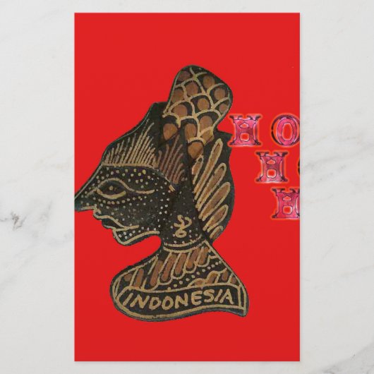 Indonesische Schaduwpop Hohoho Design op rood doek Briefpapier (Voorkant)