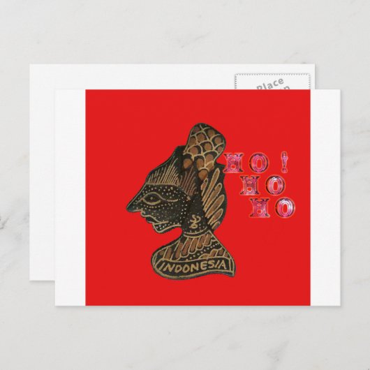 Indonesische Schaduwpop Hohoho Design op rood doek Feestdagenkaart (Voorkant / Achterkant)