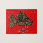 Indonesische Schaduwpop Hohoho Design op rood doek Legpuzzel (Horizontaal)