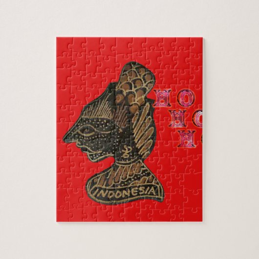 Indonesische Schaduwpop Hohoho Design op rood doek Legpuzzel (Verticaal)