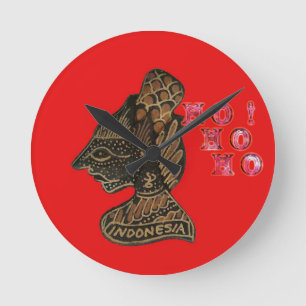 Indonesische Schaduwpop Hohoho Design op rood doek Ronde Klok