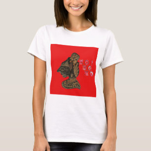 Indonesische Schaduwpop Hohoho Design op rood doek T-shirt