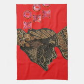 Indonesische Schaduwpop Hohoho Design op rood doek Theedoek (Verticaal)