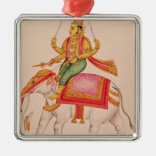 Indra, God van Stormen, die op een olifant rijdt Metalen Ornament