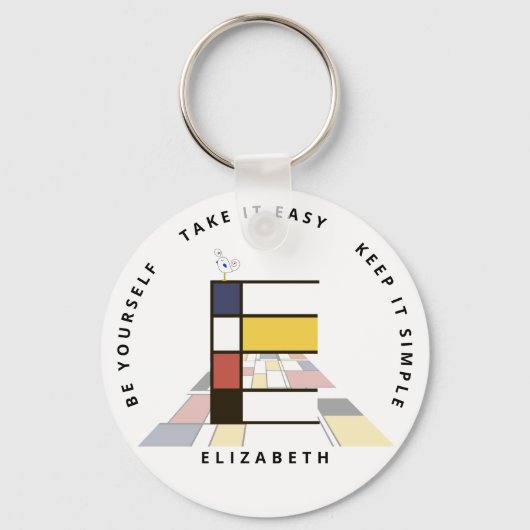 Indrukwekkend neoplasticisme Art Monogram. Brief E Sleutelhanger (Voorkant)