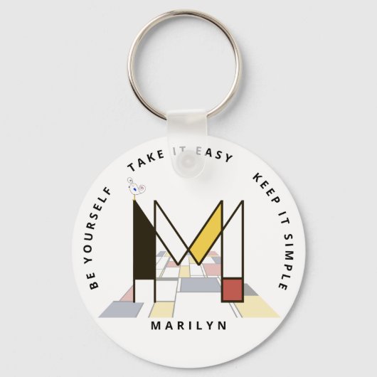 Indrukwekkend neoplasticisme Art Monogram. Brief M Sleutelhanger (Voorkant)