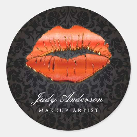 Indrukwekkende 3D Red Lips Classy Damask Makeup Ar Ronde Sticker (Voorkant)