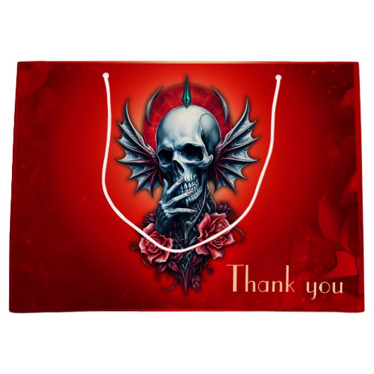 Indrukwekkende, realistische schedel met vleugels groot cadeauzakje (Voorkant)