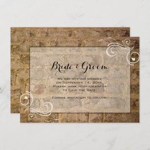 Industrial Chic Bricks Swirl Wedding Save the Date Kaart