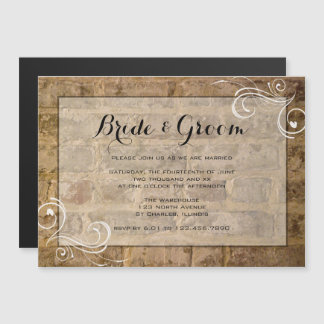 Industrial Chic Bricks Swirls Wedding Magnetische Uitnodiging